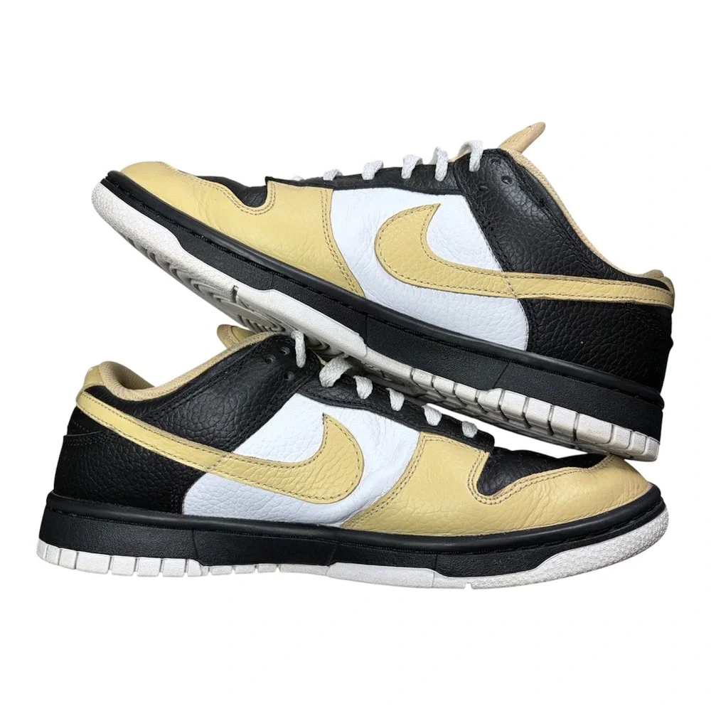 Nike Dunk Low Buff Gold Black White Tumbled Leather Sneakers DV7210-700‎